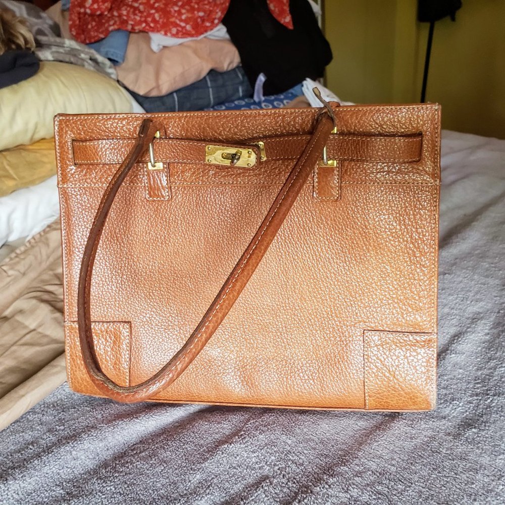 Leather Carryall Tote Bag, Rust Brown